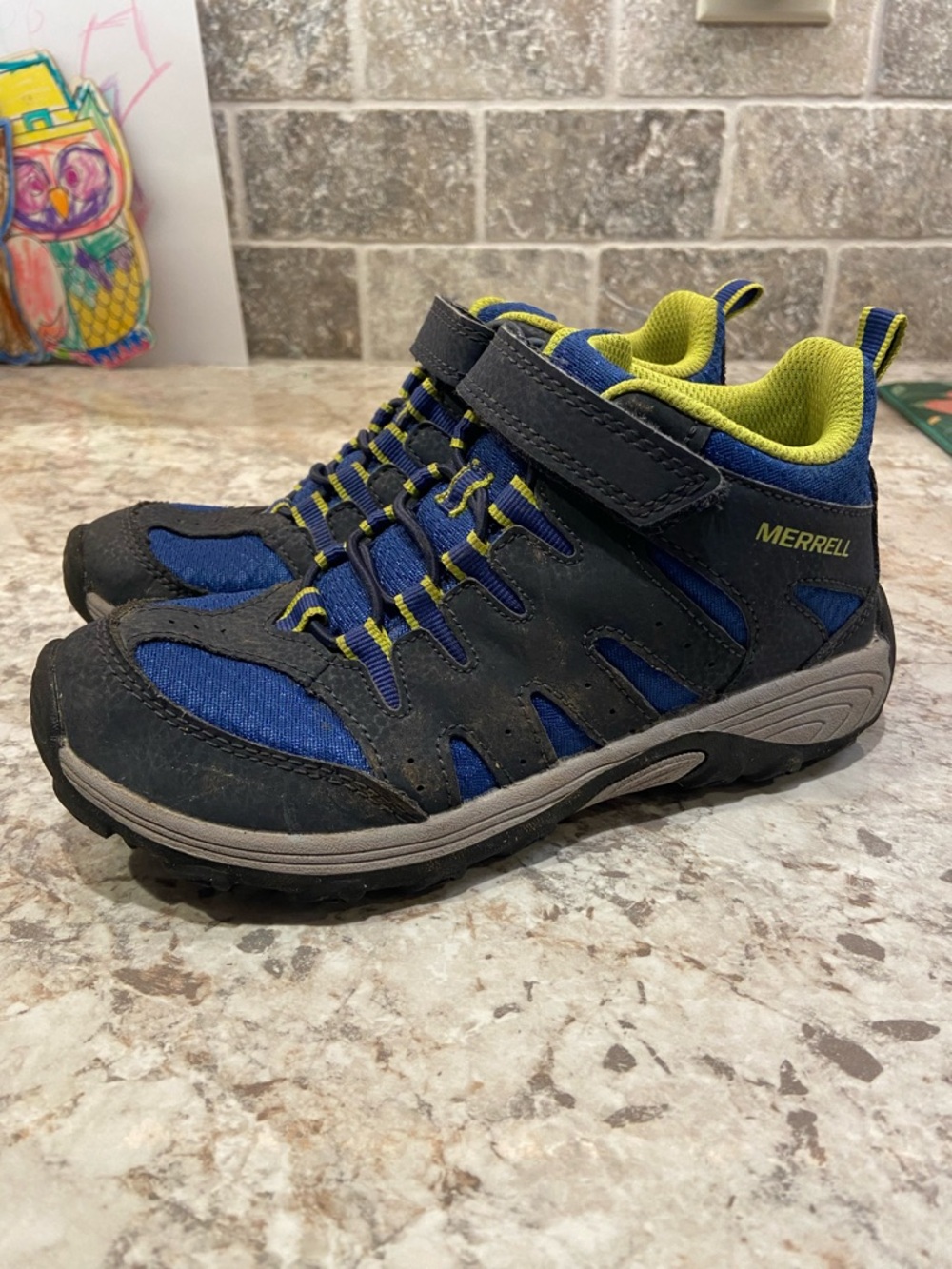 Merrell Kids Navy Blue and Lime Green Trail Sneakers
